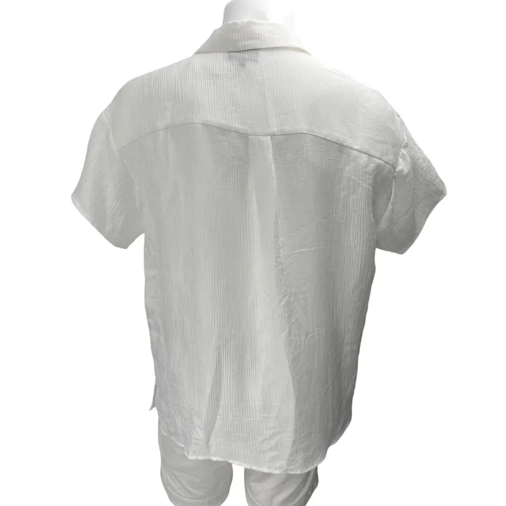 VICI Men's White Short Sleeve Collared Casual Button Down Shirt Top Size S